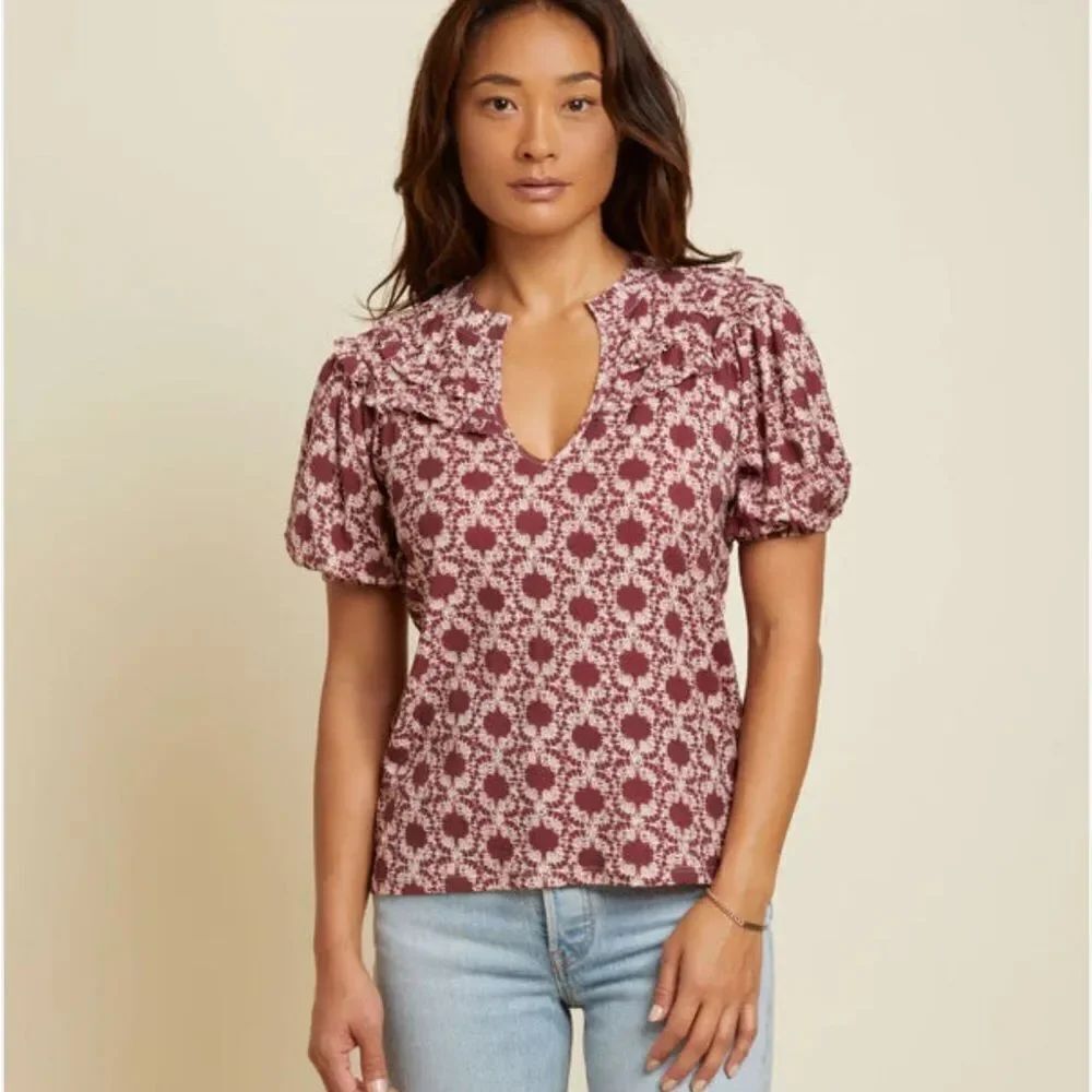NWT Nation LTD Women's Top Judith Yoked Tee Ikat V-neck Short Sleeve Size LRG